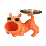 French Bulldog Figurine Storage Tray Resin Sculpture for Bathroom Decorative Orange