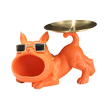 French Bulldog Figurine Storage Tray Resin Sculpture for Bathroom Decorative Orange