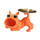 French Bulldog Figurine Storage Tray Resin Sculpture for Bathroom Decorative Orange