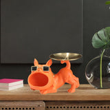 French Bulldog Figurine Storage Tray Resin Sculpture for Bathroom Decorative Orange