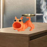 French Bulldog Figurine Storage Tray Resin Sculpture for Bathroom Decorative Orange