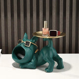 French Bulldog Figurine Storage Tray Resin Sculpture for Bathroom Decorative Green