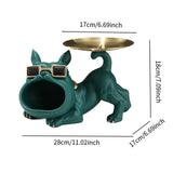 French Bulldog Figurine Storage Tray Resin Sculpture for Bathroom Decorative Green