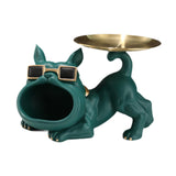 French Bulldog Figurine Storage Tray Resin Sculpture for Bathroom Decorative Green