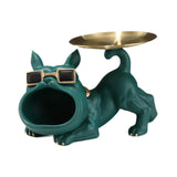 French Bulldog Figurine Storage Tray Resin Sculpture for Bathroom Decorative Green