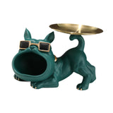 French Bulldog Figurine Storage Tray Resin Sculpture for Bathroom Decorative Green