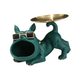 French Bulldog Figurine Storage Tray Resin Sculpture for Bathroom Decorative Green