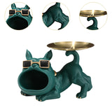 French Bulldog Figurine Storage Tray Resin Sculpture for Bathroom Decorative Green