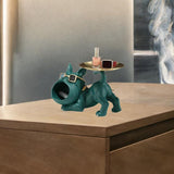 French Bulldog Figurine Storage Tray Resin Sculpture for Bathroom Decorative Green