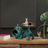 French Bulldog Figurine Storage Tray Resin Sculpture for Bathroom Decorative Green