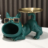 French Bulldog Figurine Storage Tray Resin Sculpture for Bathroom Decorative Green