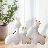 3 Pieces Ceramic Giraffe Family Statues for Kitchen Dining Household Friends White Gold