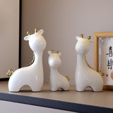 3 Pieces Ceramic Giraffe Family Statues for Kitchen Dining Household Friends White Gold