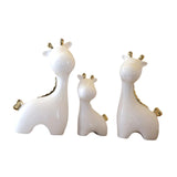 3 Pieces Ceramic Giraffe Family Statues for Kitchen Dining Household Friends White Gold