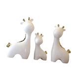 3 Pieces Ceramic Giraffe Family Statues for Kitchen Dining Household Friends White Gold