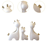 3 Pieces Ceramic Giraffe Family Statues for Kitchen Dining Household Friends White Gold