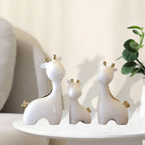 3 Pieces Ceramic Giraffe Family Statues for Kitchen Dining Household Friends White Gold