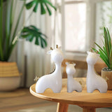 3 Pieces Ceramic Giraffe Family Statues for Kitchen Dining Household Friends White Gold