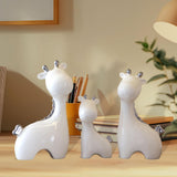 3 Pieces Ceramic Giraffe Family Statues for Kitchen Dining Household Friends White and Silver