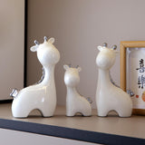 3 Pieces Ceramic Giraffe Family Statues for Kitchen Dining Household Friends White and Silver