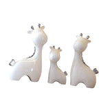 3 Pieces Ceramic Giraffe Family Statues for Kitchen Dining Household Friends White and Silver