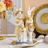 Pastoral Rabbit Family Statue Handmade Resin Sculpture for Table Shelf Decor