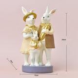 Pastoral Rabbit Family Statue Handmade Resin Sculpture for Table Shelf Decor