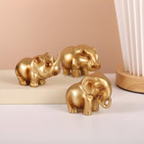 Rhino Elephant Hippopotamus Figurine Set of 3Pcs for Living Room Porch Shelf