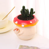 Mushroom Figurine Flower Pot Small Decorative Statue for Garden Desk Bedroom