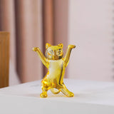 Dancing Cat Statue Craft Gift Desktop Decoration for Living Room Indoor Home Yellow