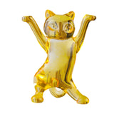 Dancing Cat Statue Craft Gift Desktop Decoration for Living Room Indoor Home Yellow