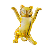 Dancing Cat Statue Craft Gift Desktop Decoration for Living Room Indoor Home Yellow