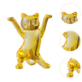 Dancing Cat Statue Craft Gift Desktop Decoration for Living Room Indoor Home Yellow