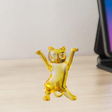 Dancing Cat Statue Craft Gift Desktop Decoration for Living Room Indoor Home Yellow