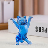 Dancing Cat Statue Craft Gift Desktop Decoration for Living Room Indoor Home Blue