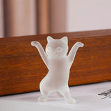 Dancing Cat Statue Craft Gift Desktop Decoration for Living Room Indoor Home Frosted