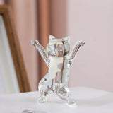 Dancing Cat Statue Craft Gift Desktop Decoration for Living Room Indoor Home Clear