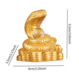 Chinese New Year Snake Statue Fengshui Figurine for Countertop Desktop Shelf 8cmx5.5cmx9.2cm Gold