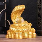 Chinese New Year Snake Statue Fengshui Figurine for Countertop Desktop Shelf 8cmx5.5cmx9.2cm Gold