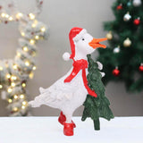 Christmas Duck Statue Display Animal Figurine for Desktop Front Porch Indoor Hold a Tree