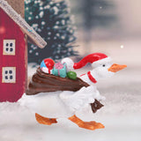 Christmas Duck Statue Display Animal Figurine for Desktop Front Porch Indoor Carry a Gift