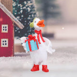 Christmas Duck Statue Display Animal Figurine for Desktop Front Porch Indoor Hold a Gift Bag