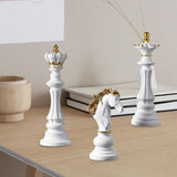 3 Pieces Chess Pieces Statues Gift Resin Sculptures for Bedroom Coffee Table White