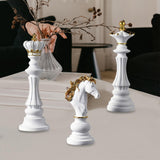 3 Pieces Chess Pieces Statues Gift Resin Sculptures for Bedroom Coffee Table White