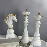 3 Pieces Chess Pieces Statues Gift Resin Sculptures for Bedroom Coffee Table White