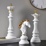 3 Pieces Chess Pieces Statues Gift Resin Sculptures for Bedroom Coffee Table White