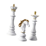 3 Pieces Chess Pieces Statues Gift Resin Sculptures for Bedroom Coffee Table White