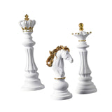 3 Pieces Chess Pieces Statues Gift Resin Sculptures for Bedroom Coffee Table White