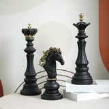 3 Pieces Chess Pieces Statues Gift Resin Sculptures for Bedroom Coffee Table Black