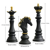 3 Pieces Chess Pieces Statues Gift Resin Sculptures for Bedroom Coffee Table Black